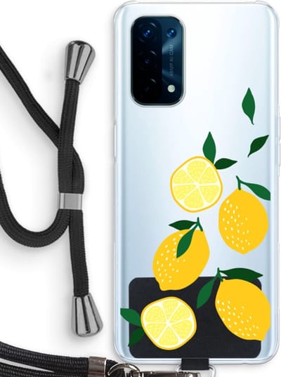 Case Company® - Hoesje met koord geschikt voor Oppo A74 5G hoesje met Koord - You're my lemon - Telefoonhoesje met Zwart Koord - Bescherming aan alle Kanten en Over de Schermrand