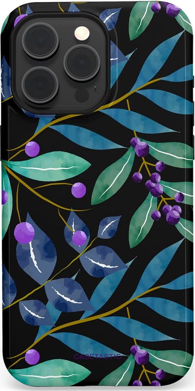 Casetastic hoesje geschikt voor Apple iPhone 15 Pro Max - MagSafe - Dubbellaagse bescherming - Besjes fantasie - Fashion Case - Zwart Petrol Saliegroen