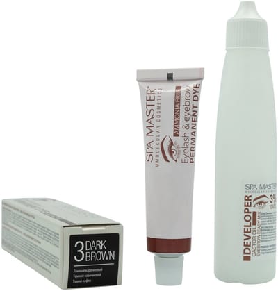 Spa Master Eyelash & Eyebrow Permanent Dye Dark Brown + Developer 3% – Wenkbrauw & Wimper Verf Set Donkerbruin – Professioneel & Ammoniakvrij – Inclusief Castor Olie – 20ml + 60ml