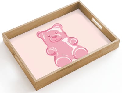 Dienblad hout 40x30 cm - Schootdienblad - Beer - Roze - Snoep - Borrelplank rechthoek - Plateau dienbladen