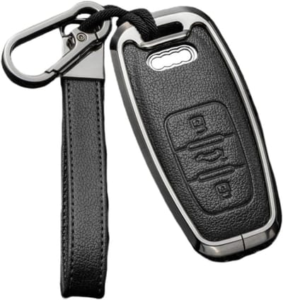 Ronte - Lederen Autosleutelhoes voor Audi A6 A7 A8 E-tron Q5 Q8 C8 D5 - Zwart - Zink Legering - Hoge Kwaliteit