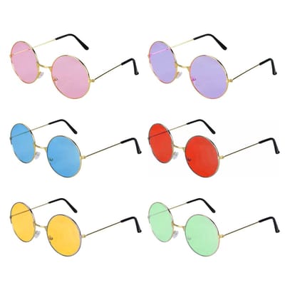 Allecto - Ovale brillen - Retro partybrillen - Vintage stijl - Kleurrijk - Hippie-zonnebril - Kostuumaccessoires voor feestjes - Set van 6 paar