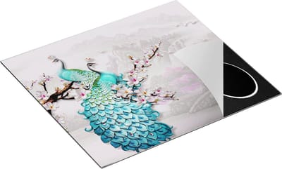 Chefcare Inductie Beschermer Twee Blauwe Pauwen - Abstract - 60x50 cm - Afdekplaat Inductie - Kookplaat Beschermer - Inductie Mat
