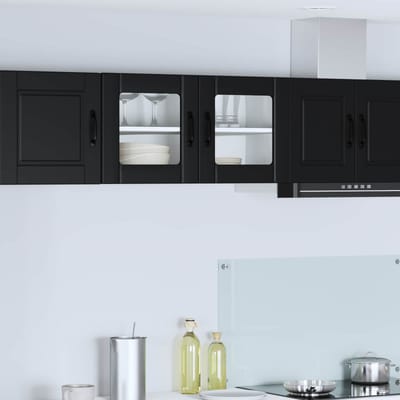 vidaXL - Wandglaskast - PORTO - Zwart - 80 - x - 31 - x - 40 - cm - Bewerkt - hout