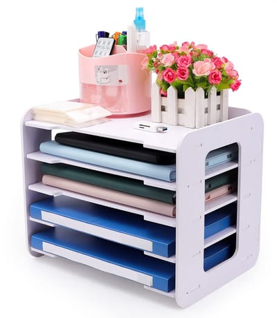 Unyqoos® Bureau-organizer met Vijf Lagen voor Documenten en Notitieboeken, Wit, A4 Formaat