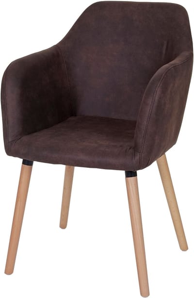 Eetkamerstoel Malmö T381, stoel keukenstoel, retro jaren 50 design ~ textiel, vintage donkerbruin, lichte poten