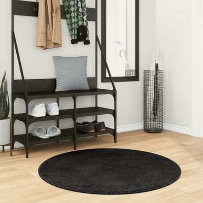 vidaXL - Vloerkleed - HUARTE - laagpolig - zacht - wasbaar - Ø - 100 - cm - zwart