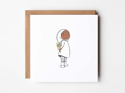 Gefeliciteerd Wenskaart | Noor felicitatiekaart met hijabi illustratie | Vierkante gevouwen kaart inclusief envelop | House of Noor