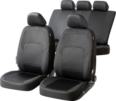 Walser Premium Autostoelbekleding Logan met Zipper ZIPP-IT - Autostoelhoes set - 2 stoelbeschermer voor voorstoel - 1 stoelbeschermer voor achterbank zwart/silber 11862