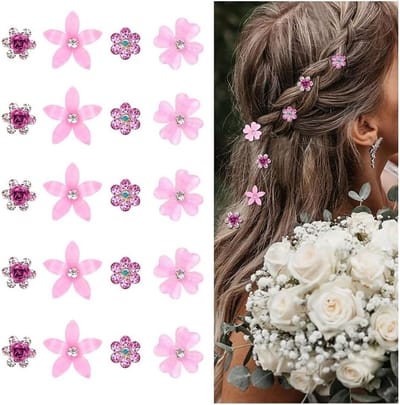 20 Stuks Roze Kleine Bloem Haarclips - Mini Schattige Metalen Haaraccessoires met Strass voor Bruidskapsels en Feestelijke Gelegenheden