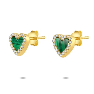 Twice As Nice Oorbel in zilver, hartvormig met groene steen Goudkleurig