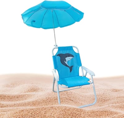 Kinder Kampeerstoel - Strandstoel met parasol - Zomerse uitjes - UV-beschermende stof - 38x52 cm - Haai