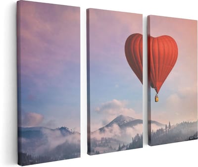 Artaza Canvas Schilderij Drieluik Luchtballon in de Vorm van een Hart - 120x80 - Foto Op Canvas - Canvas Print