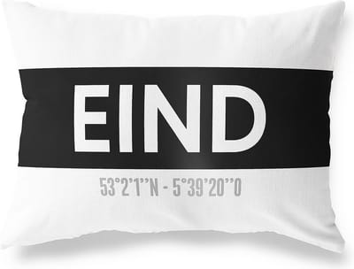Tuinkussen EIND - LIMBURG met coördinaten - Buitenkussen - Bootkussen - Weerbestendig - Jouw Plaats - Studio216 - Modern - Zwart-Wit - 50x30cm