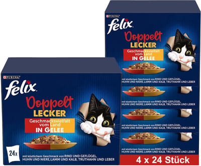 FELIX Zo lekker als het eruit ziet Dubbel lekker nat kattenvoer in gelei, assortiment, 4x24x85g