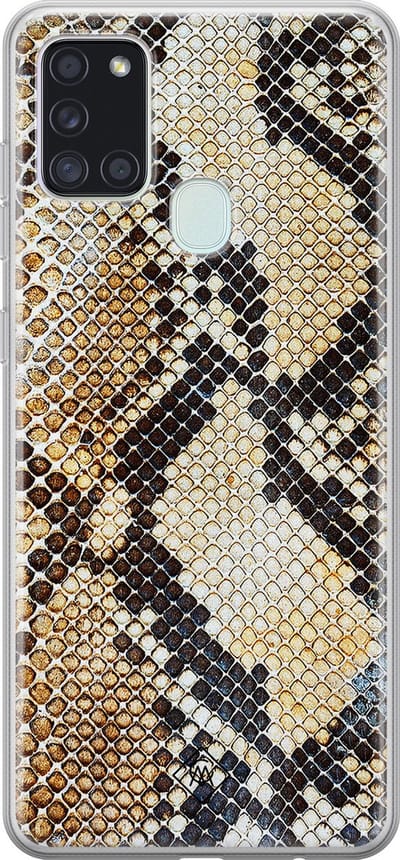 Casimoda® hoesje - Geschikt voor Samsung A21s - Snake / Slangenprint bruin - Backcover - Siliconen/TPU - Blauw