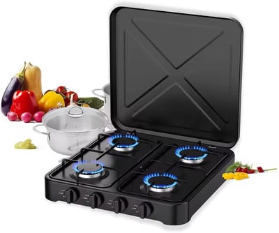 Camping Gasfornuis - Draagbaar Kooktoestel - Buiten Koken - Automatische Ontsteking - 4 Brander - Zilver