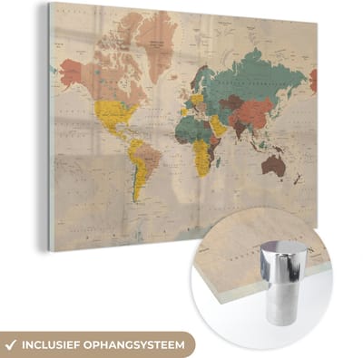 ® Glasschilderij 180x120 cm - Schilderij acrylglas - Wereldkaart - Vintage - Atlas - Kind - Jongetjes - Meid - Foto op glas - Muurdecoratie woonkamer - Wanddecoratie slaapkamer - Schilderijen