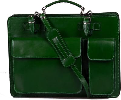 Schooltas of aktetas groot model, groen leder leer by Viabologna