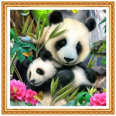 Diamantschilderij  Pandafamilie  3D Diamantschilderij Ronde Strass-steentjes Diamantschilderij Borduurwerk 30x30CM black