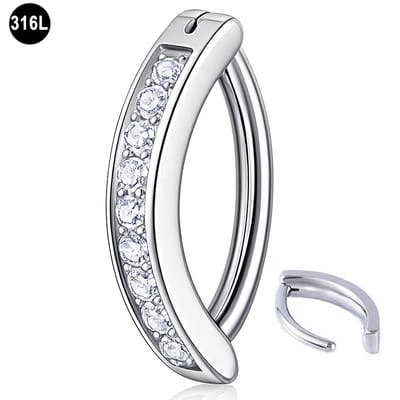 Clicker navelpiercing - steentjes - 316L Chirurgisch Staal – 1.6mm x 10 mm - Zilver