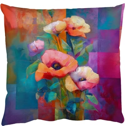 Sierkussens - Kussentjes Woonkamer - 50x50 cm - Geometrische kleurvlaken - Modern - Fantasiebloemen