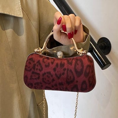 Kleine tas met luipaardprint voor dames Nieuwe Europese en Amerikaanse Stijl Mode Retro Schoudertas Handtas voor Dames Avondtas brown
