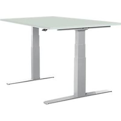 Schäfer Shop Select bureau LOGIN, elektrisch in hoogte verstelbaar, rechthoekig, T-poot, B 1200 x D 800 x H 645-1290 mm, aluminium lichtgrijs/wit