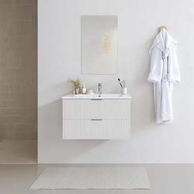 Aurlane Badmeubelset Amelia 80cm - Wit - Met Spiegel En Wastafel - Met 2 Lades - Met Witte Wastafel