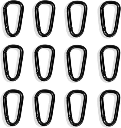 Set van 12 Mini Carabiners in Zwart - Lichtgewicht Aluminium Sleutelhangers voor Rugzak, Wandelen en Kamperen - Ideaal voor Organisatie en Ophangaccessoires