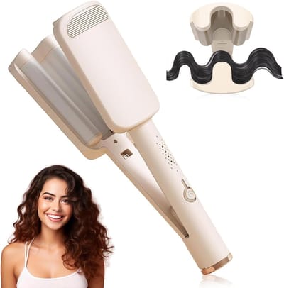 Krultang – 32 mm Waver – Krultang met drie cilinders voor dames – Stylingtool voor beach waves – Temperatuurregeling met 4 standen – Bescherming tegen verbranding – Reisvergrendeling – Snel opgewarmd – Geschikt voor alle haartypes – Crèmewit
