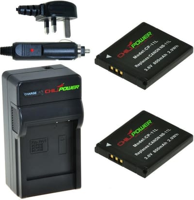 ChiliPower 2 x NB-11L accu's voor Canon - Charger Kit + car-charger - UK version