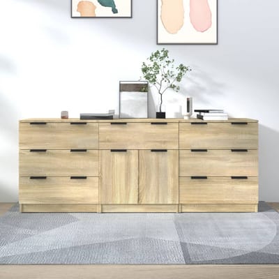 Ensemble de 3 pièces Bahut Effet Chêne Sonoma Panneau de Particules