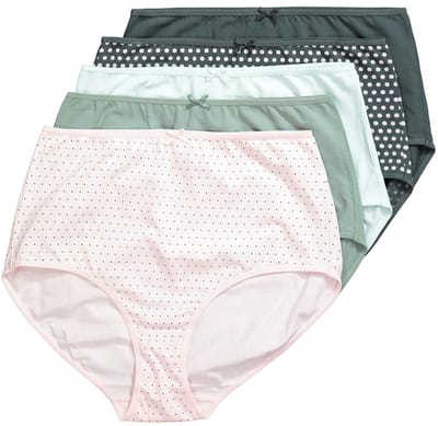 Ulla Popken - Dames - Maxislips set van 5 stippen/effen - Donkergrijsgroen - Maat 42+