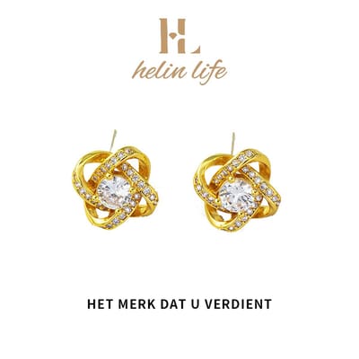 Helin life Oorbellen dames-Damesoorknopjes-Oorbellen Goudkleurig -Oorbellen meisje -925 Tremella naald hypoallergeen- Zirkonia - Cadeau