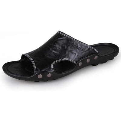 Echte leren sandalen heren 2019 trend buitenpantoffels zomer antislip casual slippers strand heren heren 39 S sandalen 37 black