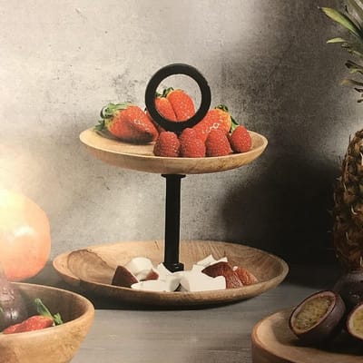 2-laags Etagère | Voor Fruit, Nootjes, of Bonbons | 2 laags etagiere | Dubbele Schaal | Afm. 22 x 17,5 x 17,5 Cm.
