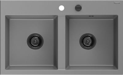 Mexen Hektor granieten gootsteen 2-kamerig 800 x 480 , grijs, zwarte sifon - 6521802000-71-B
