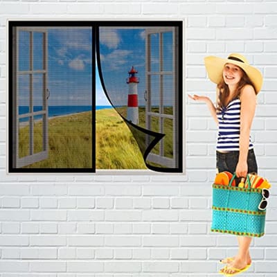 Magnetisch Vliegenhor voor Raam 95 x 55 cm - Antimuggen, Frisse Lucht Binnen, Ideaal voor Huizen met Kinderen en Huisdieren, Zwart