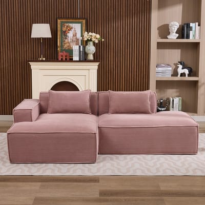 MODENUIT Sofa 235 cm - Compact Ontwerp Met Vering En Twee Kussens - Voor Woonkamer En Kantoor - Polyester Roze