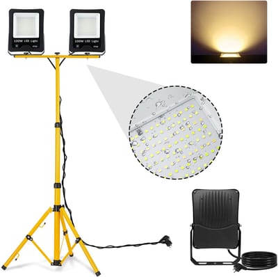 LED Fluter Baustrahler Fluitlicht 2x 100W Warmwit Waterdicht IP66 Werkscheinwerper Scheinwerper Met Standaard En 3M Kabel Buitenruimte Tuin Garage