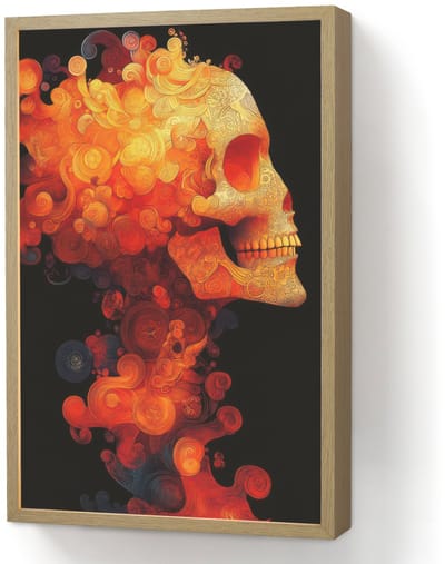Wandlamp 40x60 cm - Oplaadbaar - Schedel - Oranje - Zijaanzicht - Vlammen - Wandlampen binnen woonkamer - Slaapkamer lamp - Decoratieve nachtlamp - Vloerlamp draadloos