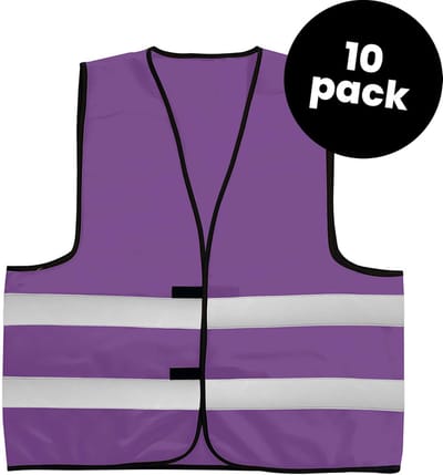 10-pack Veiligheidshesjes kinderen - Veiligheidsvesten kind - Paars - Maat S (8-12 jaar) - Hesjes veiligheid verkeer
