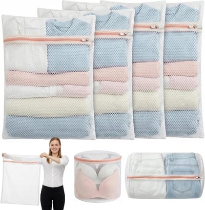 Set van 6 Grote Waszakken voor de Wasmachine, Duurzame en Stabiele Wasnetten met Rits, Perfect voor Fijne Was, Ondergoed, Sokken en Kleding