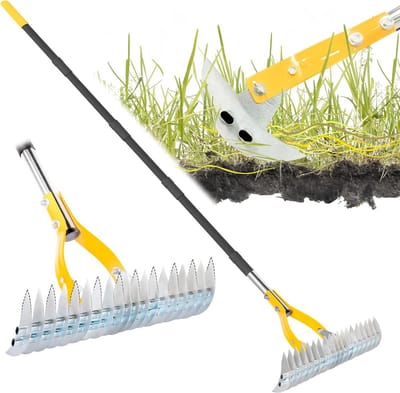 Rieten Hark voor Gazon en Gras - Verticuteerhark met Lange Steel voor Dood Gras