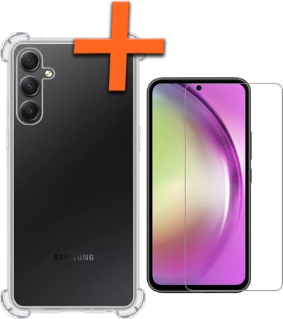 Hoes - Met Screenprotector - Geschikt voor Samsung Galaxy A54 - Sterk & Shockproof - Siliconen Case - Back Cover - Telefoon Hoes - Shock Proof - Transparant