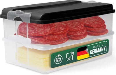 Novaliv 2x grote voedselcontainers met 1x deksel, stapelbaar voor koelkast en vriezer, set opslagcontainers, opbergdoos organizer, voor vleeswaren, worst, kaas, fruit, groenten, maaltijdvoorbereidingscontainer