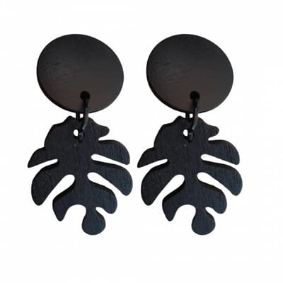 Clip oorbellen- Tak- zwart- hout- zilverkleur- geen gaatje- Charme Bijoux