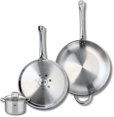Set van 2 Koekenpannen 28 en 32 cm en 1 braadpan 12 cm Elo Profi Citrin