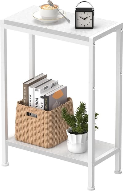 Bijzettafel - Nachtkastje Tafel - Ruimte Besparen - Smal Ontwerp - 20x43x57 cm - Wit